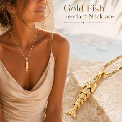 YUJIE Dainty Fish Pendant Necklace for Women 14k Gold Plated Ocean Fish Charm Necklace Summer - color: fish