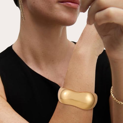 HZMAN Chunky Gold Cuff Bracelets for Women Thick Wide Bangle Bracelet Hammered Open Hinge Wrist Cuff Bracelet Jewelry Gift - color: 02.Irregular Gold