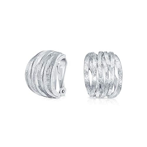 Bling Jewelry Casual Wide Criss Cross Clip On Earrings For Women Lightweight Non Pierced Ears Rhodium Plated Rose Yellow Gold Plated - color: Silver Tone