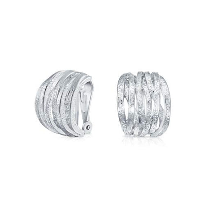 Bling Jewelry Casual Wide Criss Cross Clip On Earrings For Women Lightweight Non Pierced Ears Rhodium Plated Rose Yellow Gold Plated - color: Silver Tone