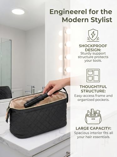 TeeYee Nylon Hair Tools Travel Bag for Dyson Airwrap Quilted Toiletry Bag | Travel Storage Bag for Shark Flexstyle/Curling Iron,Water-repellent,Wide-open,Well-structured,Heat-safe lining,001black - color: Black