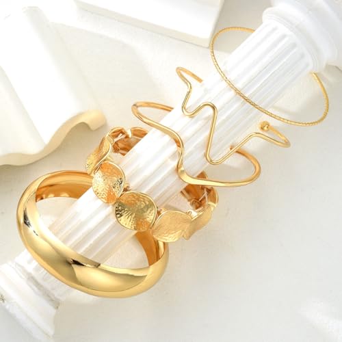 Golden Stackable Bracelets Set for Women Trendy Multi Layer Adjustable Chunk Flower Cuff Bracelet Geometric Irregular Wave Statement Bangle Glamour Stacking Cuff Jewelry - color: Gold-A