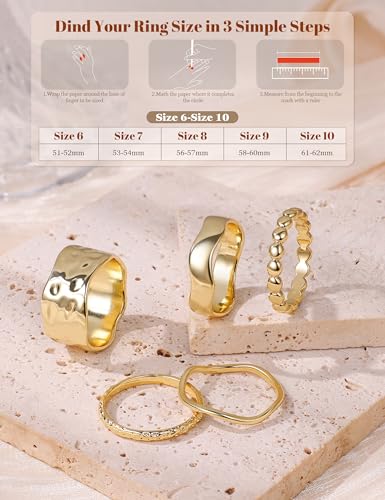 14K Gold Plated Rings for Women,Non Tarnish Stackable Chunky Ring | Cubic Zirconia Thumb Ring ,Dainty Stackable Chunky Rings Set,Trendy Statement Thick Dome Ring,Promise Wedding Band Size 6-10 - color: Gold A-Chunky Ring