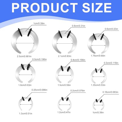 Mikovivi Acrylic Septum Rings,Plastic Horseshoe C-Shape Pincher Taper Cartilage Stretching Kit Piercing Retainer Jewelry for Women Man Nose Ear Tragus Size 14G 12G 10G 8G 6G 4G 2G 0G 00G