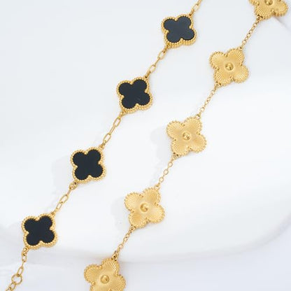 Waterproof Four-Leaf Clover Bracelet,Adjustable Link Double Sided Jewelry, Lovely Fashion Jewelry Gift for Women - color: Gold Bracelet +Black Bracelet