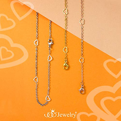 555Jewelry Womens Stainless Steel Mini Multi Heart Love Dainty Chain Necklace - color: Pink Rose Gold