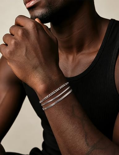 Stainless Steel Bracelet Set for Men, Adjustable Link Chains | Layered stainless steel link chain bracelets with adjustable sizing, designed for daily wear, stacking, and gifts - color: Style1-7 inch