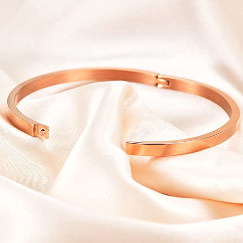 MYNENEY Womens Bracelets Stainless Steel Pave Cubic Zironia Stackable - color: 4mm-Rose Gold, size: 6.3 Inch