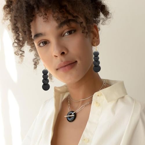 ONLYJUMP Colorful Ethnic Wooden Jewelry Set for Women Round Statement Dangle Earrings Multilayered Geometric Beaded Bracelet Necklace Exaggerated Tribal Style Jewelry - color: Black