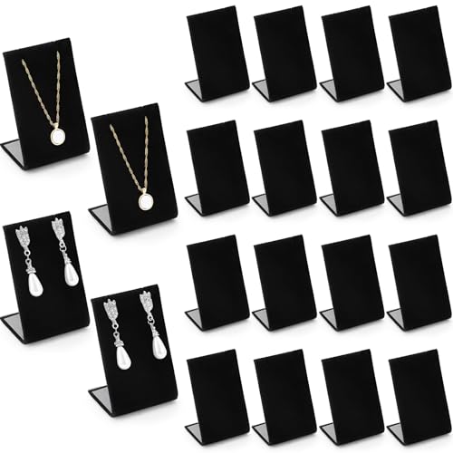 RattanView 24 Pcs Earring Display Stand Necklace Pendant Jewelry Stand Showcase Organizer Display Holder for Earring Pendant Accessory Rack(Black,Straight Style,Velvet) - color: Black