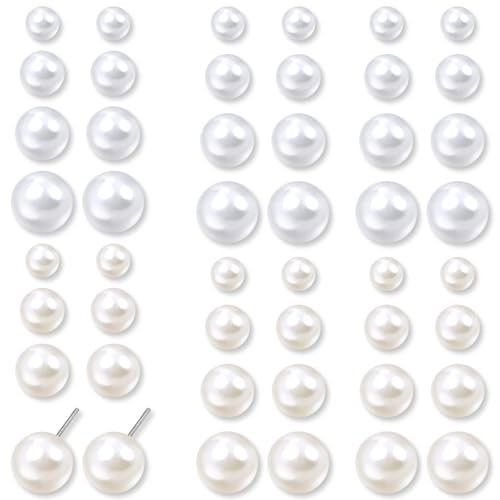 24 Pairs Pearl Earrings Set, Pearl Earrings for Women, Pearls Earring Pack Mixed Size Pearls Earring Stack, Pearling Stud Ear Stack for Bridal Wedding Christmas Jewelry