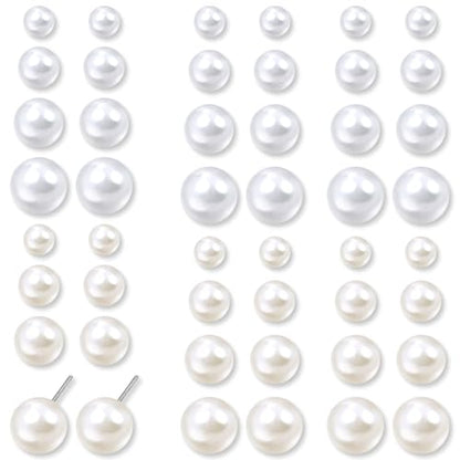 24 Pairs Pearl Earrings Set, Pearl Earrings for Women, Pearls Earring Pack Mixed Size Pearls Earring Stack, Pearling Stud Ear Stack for Bridal Wedding Christmas Jewelry