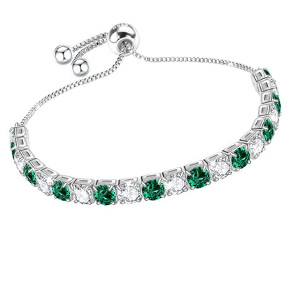 J.Fée Silver Bracelet, S925 Tennis Bracelet with Sparkling 5A Cubic Zirconia Silver Bracelets for Women Adjustable Bracelet for Women Bracelets Womens Bracelet Women Gifts for Women Mom - color: Zirconia Green CZ