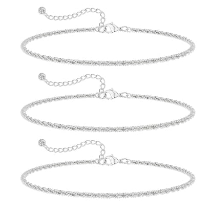 MFRYK Gold Ankle Bracelets for women,14k Gold/Silver Plated Waterproof Layered lightweight Cuban Link Figaro Chain Heart anklet butterfly anklet Pearl Ankle Bracelets Set Gold Anklets for women Trendy Jewelry Gift for Women - style: 3 anklets layered twis