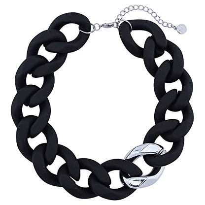 Firstmeet Statement Chunky Acrylic Chain Link Choker Necklace for Women - color: Black