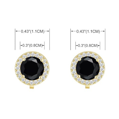 YOQUCOL 8MM Cubic Zirconia Crystal Clip On Stud Earrings Round Non Pierced Earrings for Women - color: Gold-Black