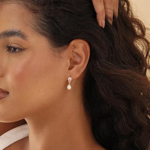 Gold Earrings for Women Trendy, Dainty Dangle Earrings 14K Gold Plated Drop Earrings Cute Wedding Earrings Fashion Prom Bridal Jewelry Gifts - color: Gold-A6