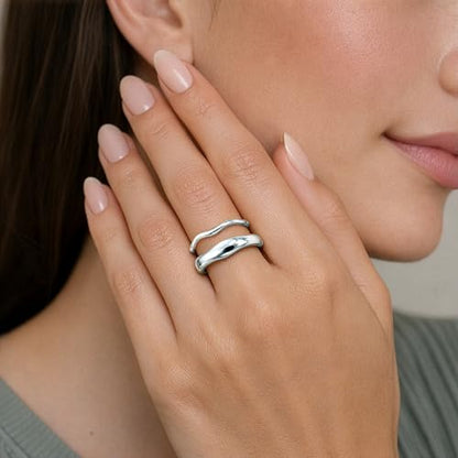 Gold Rings for Women Men Non Tarnish, Waterproof Chunky 14K Gold Plated Dainty Stackable Rings Trendy Statement Pinky Thumb Rings Engagement Eternity Wedding Band Ring Stacking Gold Jewelry Size 3 4 5 6 7 8 9 10 11 - color: Silver, size: 9