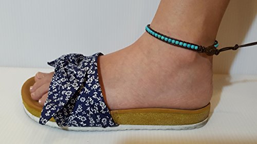 Infinityee888 Anklet Turquoise Bead 10 Inches Anklet Bracelet Woven with Leather Cord Handmade Hippie Bohemian Unisex Style Gift Idea for Men and Women