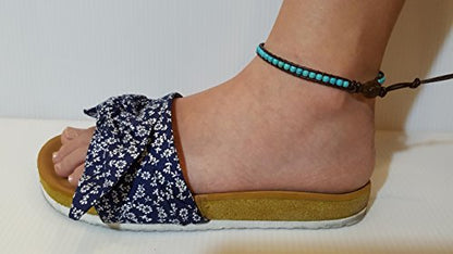 Infinityee888 Anklet Turquoise Bead 10 Inches Anklet Bracelet Woven with Leather Cord Handmade Hippie Bohemian Unisex Style Gift Idea for Men and Women
