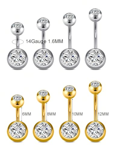 VCMART 14g Belly Button Ring Belly Button Piercing Belly Rings Surgical Steel Belly Button Rings 6mm 8mm 10mm 12mm 14mm 16mm 18mm Short Long Bar Belly Piercing Jewelry for Women Silver - color: A5 -6/8/10/12MM