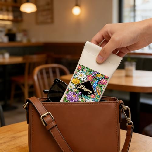 Diamond Art Painting Eye Glass Bag PU Sunglasses Glasses Storage Bag Built-in Glasses Cloth Press Automatic Closure - color: Peafowl