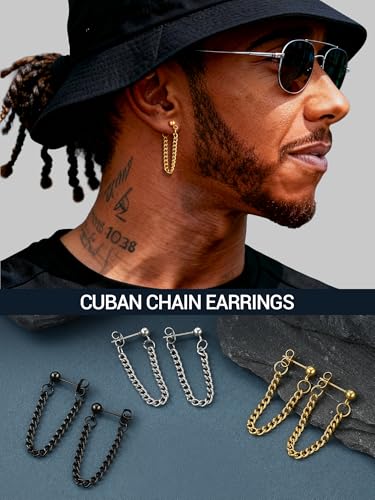 PROSTEEL Stainless Steel Huggie Hoop Earrings for Mens Gold/Black/Silver | Skull/Infinity Pattern, Spike/Cuban Links 4 Design Options Hypoallergenic Lightweight Earring Hip Hop Punk Gothic Jewelry - style: 07-Cuban Chain-Gold
