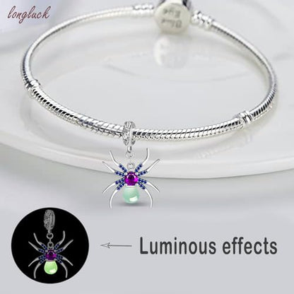 925 Sterling Silver Charms for Bracelets Necklaces Dangle Pendant With 5A Cubic Zirconias Bead Charm for Women DIY Jewelry - style: Glowing Spider Charms
