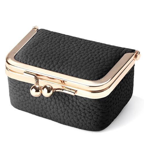 Zivyes Mini Jewelry Box Travel Small Coin Purse Organizer Case Genuine Leather Tiny Size (black 2.9 inches long) - color: Black-Standard