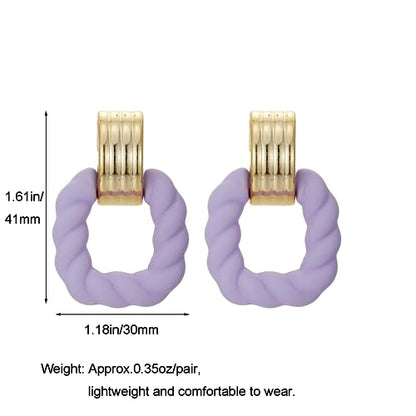 RUOFFETA Rectangle Earrings for Women, Acrylic Square Earrings Twisted Geometric Statement Jewelry - color: Lavender Gold