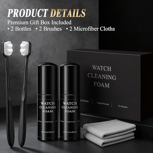 Watch Cleaning Kit Safe on all Metals & Crystals Watch Cleaner Foam 60ML, Watch & Jewelry Cleaning Cloth, Watch Cleaning Brush