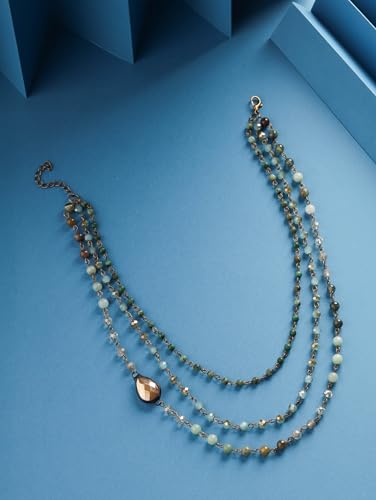 MINACHI Boho Multi Layer Necklace with Green Stone Beads, Handmade Beaded Chain Necklace, Vintage Hippie Jewelry for Women - style: Necklace NECK.005