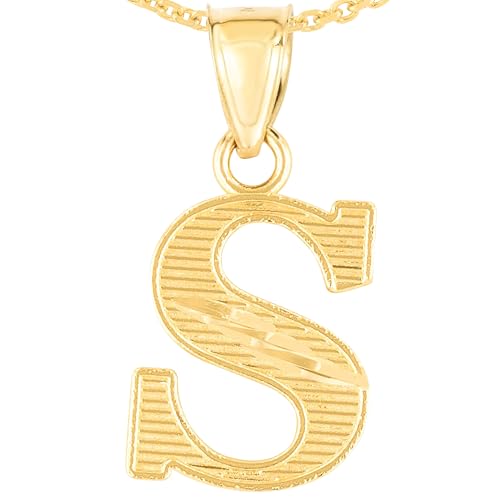 Floreo 10k Yellow Gold 0.45" Personalized Lighting Alphabet Letter A - Z Initial Charm Pendant with optional Extendable Chain Necklace - size: Pendant with Adjustable Chain, 18", style: - S -