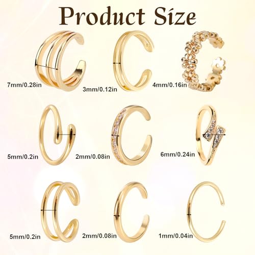 Mikovivi 9pcs Toe Rings for Women, 9 Styles Non Tarnish Adjustable CZ Flower Hug Band Open Toe Rings Set Dainty Foot Jewelry Accessories for Women Summer Beach Party - color: Gold