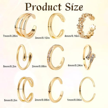 Mikovivi 9pcs Toe Rings for Women, 9 Styles Non Tarnish Adjustable CZ Flower Hug Band Open Toe Rings Set Dainty Foot Jewelry Accessories for Women Summer Beach Party - color: Gold