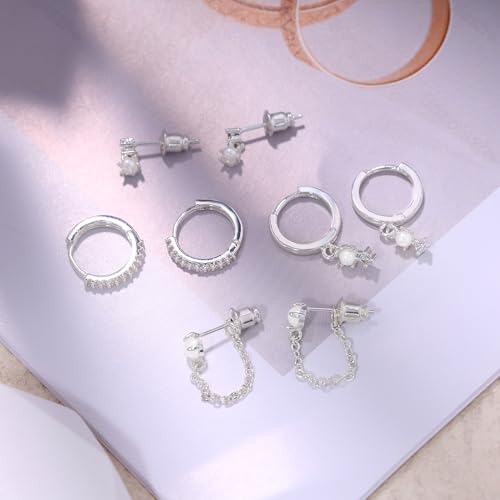 Gold Plated Earrings for Women, 14k Gold Plated Earring Stack Hypoallergenic Pearl Drop Earring Dainty Earrings for Women Trendy Cute Small Huggie Hoop Earring Fashion Womens Jewelry - color: SET29