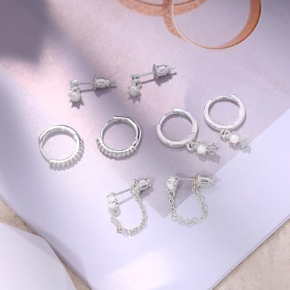 Gold Plated Earrings for Women, 14k Gold Plated Earring Stack Hypoallergenic Pearl Drop Earring Dainty Earrings for Women Trendy Cute Small Huggie Hoop Earring Fashion Womens Jewelry - color: SET29