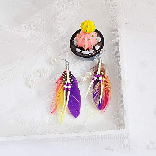Boho Colorful Feather Dangle Earrings Handmade Beads Taseel Fashion Earrings for Women - color: Purple