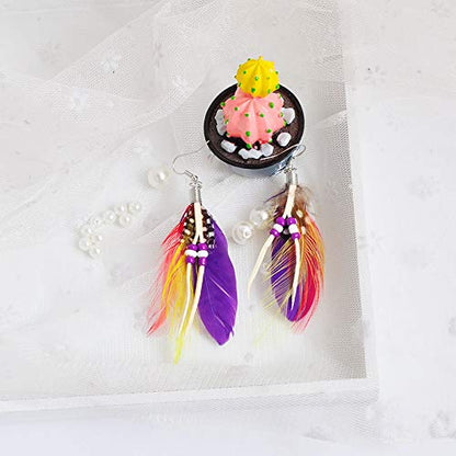 Boho Colorful Feather Dangle Earrings Handmade Beads Taseel Fashion Earrings for Women - color: Purple