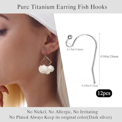 12pcs 20G Pure Titanium Earrings Hooks Ball Dot Ear Wires Hypoallergenic DIY Earrings Findings for Jewelry Making - color: 12pcs Ball dot hooks, size: 12PCS