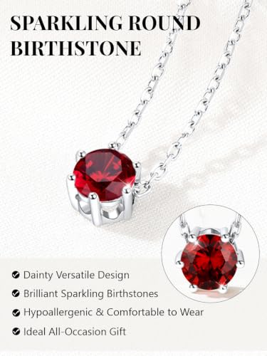 Silvora Heart/Round Birthstone Necklace for Women, Sparkling Crystal Pendant, Dainty Birth Month Jewelry, Adjustable 16"+2" Chain - color: Silver, style: January Round