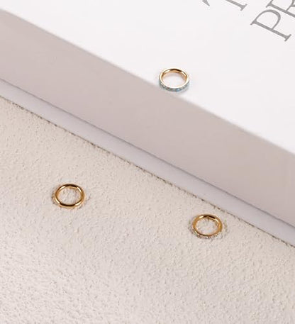 3pcs Nose Rings Hoops - 316L Surgical Steel Nose Hoops 16G/18G/20G CZ Opal Turquoise Clicker Septum Nose Ring Lip Helix Cartilage Hoop Earring Daith Rook Conch Body Piercing Jewelry for Women Men 6mm 8mm 10mm - color: Gold, size: 18 gauge(1.0mm)-6mm