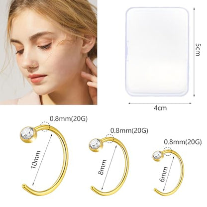 23-40 Pcs Gold Nose Rings & Studs - 18G & 20G Nose Piercing Jewelry - L Shape, Hoop & Screw Body Jewelry for Women & Men - color: Gold-G-24pcs