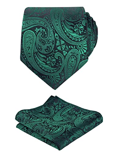 Alizeal Mens Gradient Paisley Necktie and Pocket Square Set | Elegant Design Perfect for Weddings Banquets Business Formal Events - color: 170-dark Green