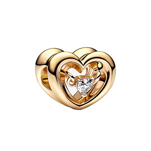 Jewelry Love Heart Charms for Women Bracelets and Necklaces | 925 Sterling Silver,Mother's Day Birthday Christmas - color: Gold Radiant Heart Floating Stone Charm