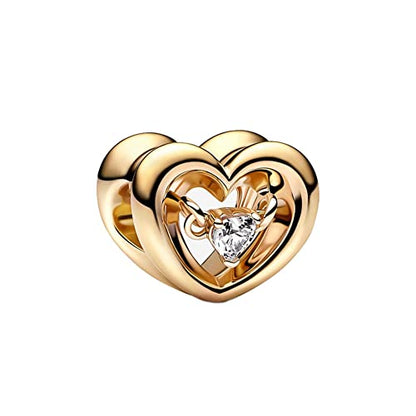 Jewelry Love Heart Charms for Women Bracelets and Necklaces | 925 Sterling Silver,Mother's Day Birthday Christmas - color: Gold Radiant Heart Floating Stone Charm