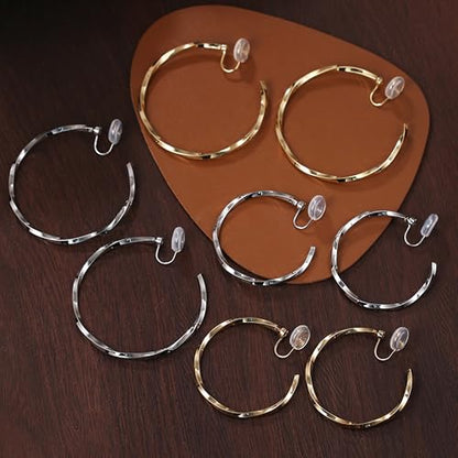 Gold Clip On Hoop Earrings for Women Large Rhinestone Statement Hoops Non Pierced Earrings Wedding Bridesmaid Party Jewelry - color: B2：silver