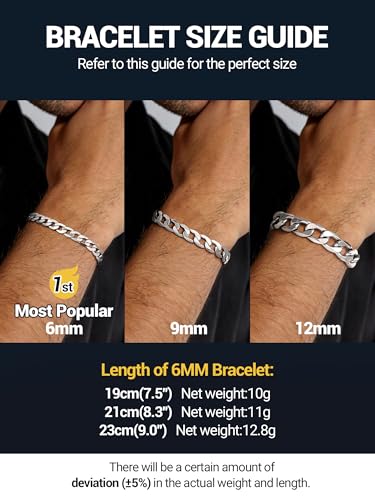 PROSTEEL Bracelets for Men, Figaro/Cuban Mens Bracelet, Silver/Gold/Black | 6/9/13mm Width, 7.5/8.3/9" Length, Stainless Steel Mens Bracelet, Durable & Non Tarnish, Chunky Jewelry with Gift Box - style: E 6mm-Cuban-Silver