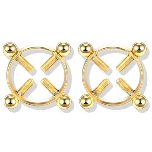 2Pcs Round Non Piercing Nipple Ring Fake Nipple Rings - color: Gold