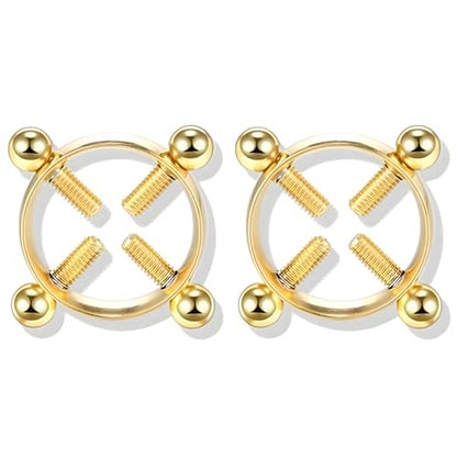 2Pcs Round Non Piercing Nipple Ring Fake Nipple Rings - color: Gold